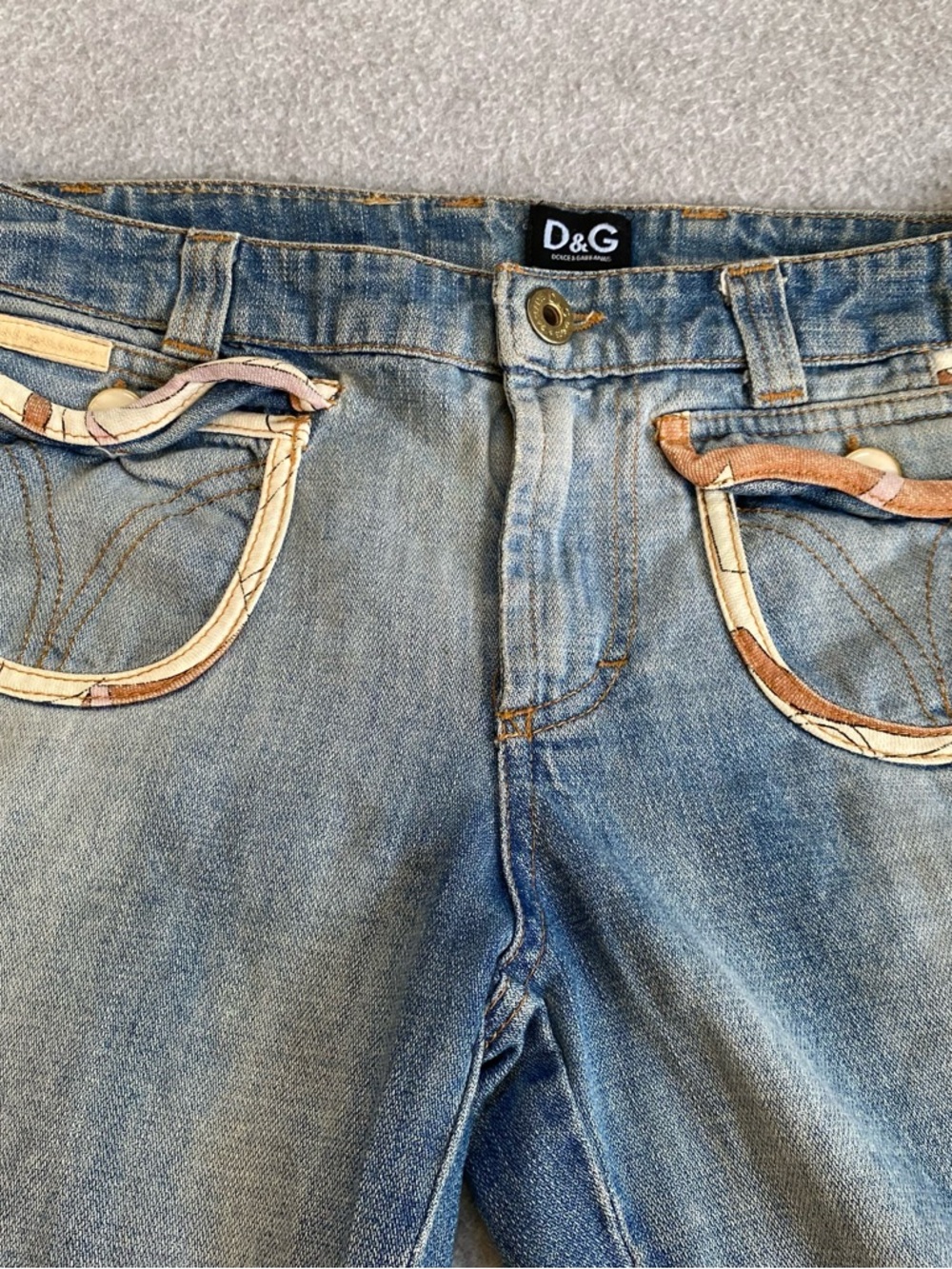 Vintage Y2K Dolce & Gabbana D&G Women Denim Jeans/ Fabric Boho Floral Pants 27-4 - Picture 5 of 16